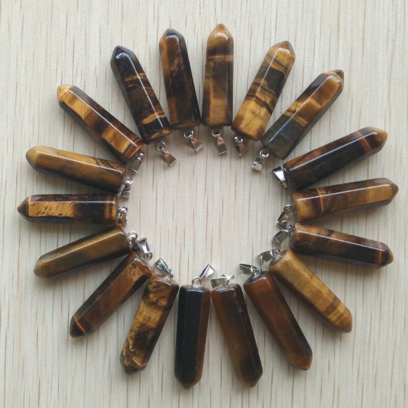 24 stks/partij fahsion Diverse Natuursteen Hangers Point Charms zeshoekige pijler hanger: Tiger eye stone