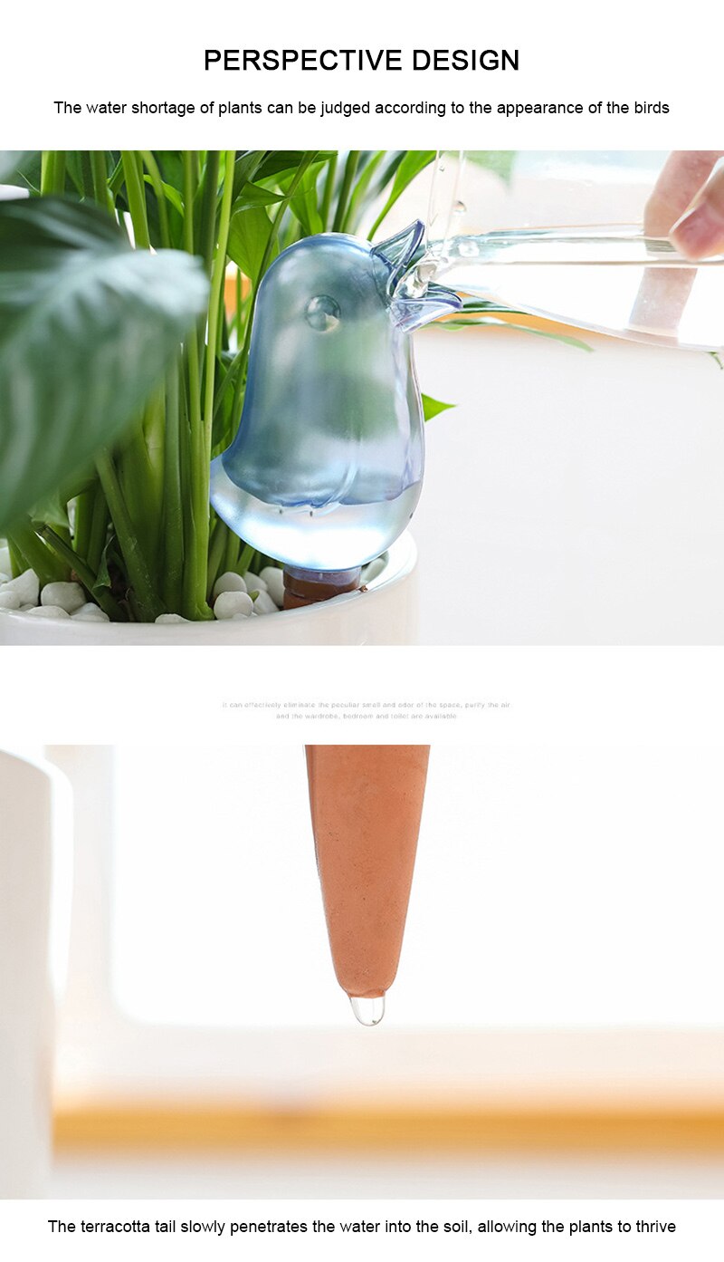 Pulvérisateur goutte-à-goutte Transparent en forme d'oiseau, bouilloire, outil d'arrosage automatique, bouteille de jardin auto-versante pour plantes et fleurs