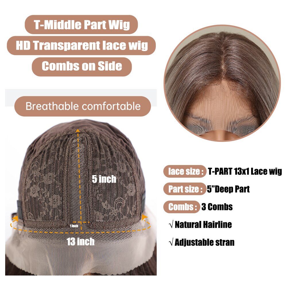 LOUIS FERRE – perruque Lace Front Wig synthétique brun ombré 13*1 T, perruque mi-longue, Deep Curly, résistante à la chaleur pour femmes claires