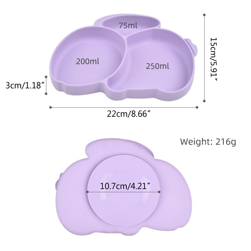 Baby Suction Bowl Divided Dinner Plate Infants Learning Feeding Dish Non-toxic BPA-Free Silicone Solid Color Cute Cartoon