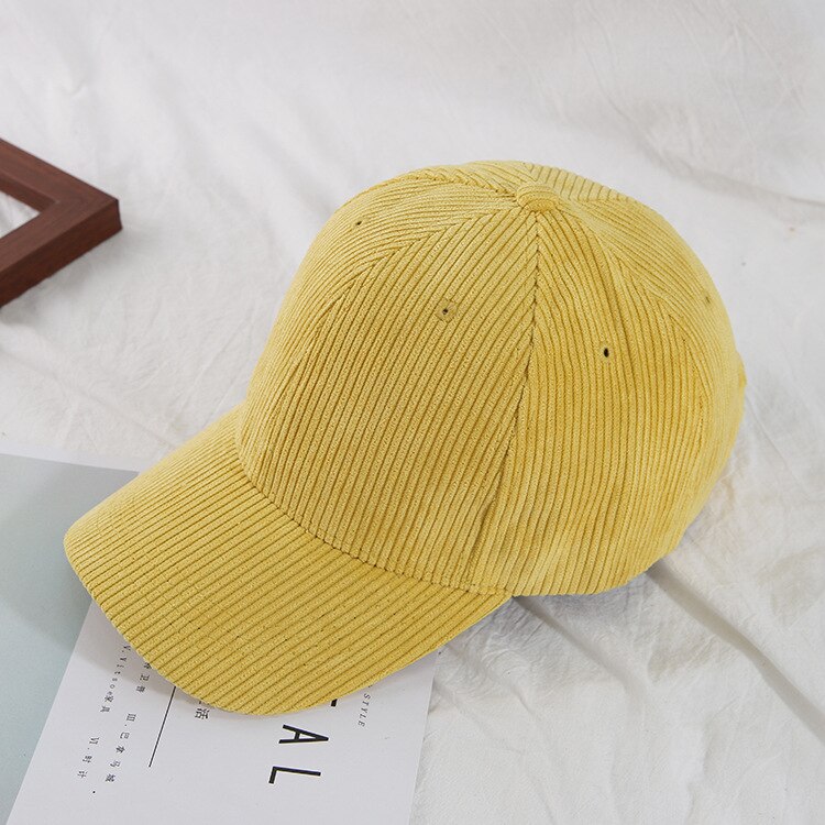 WJ625B Verstelbare Mannen Vrouwen Unisex Warme Herfst Effen Kleur Mode Corduroy Baseball Caps: YELLOW