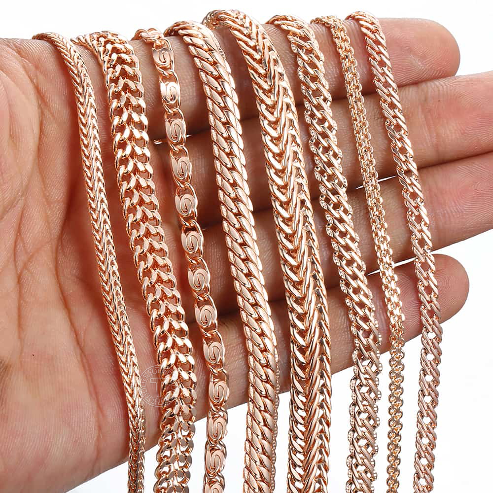 21 Stijlen 585 Rose Gouden Armband Voor Vrouwen Mannen Meisje Slak Curb/Weaving Link Vossenstaart Gehamerd Bismark Bead Chains 20Cm CBB1A