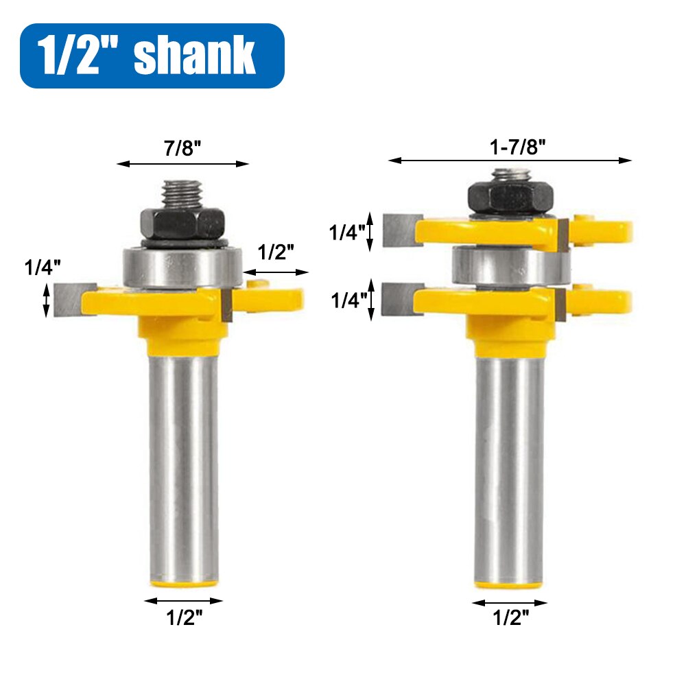 Dizainlife 2 Pcs 6/8Mm Schacht Hout Frees Frees Set Tong & Groef Gezamenlijke Montage T-Slot Frees Houtbewerking: 1-2 inch Shank