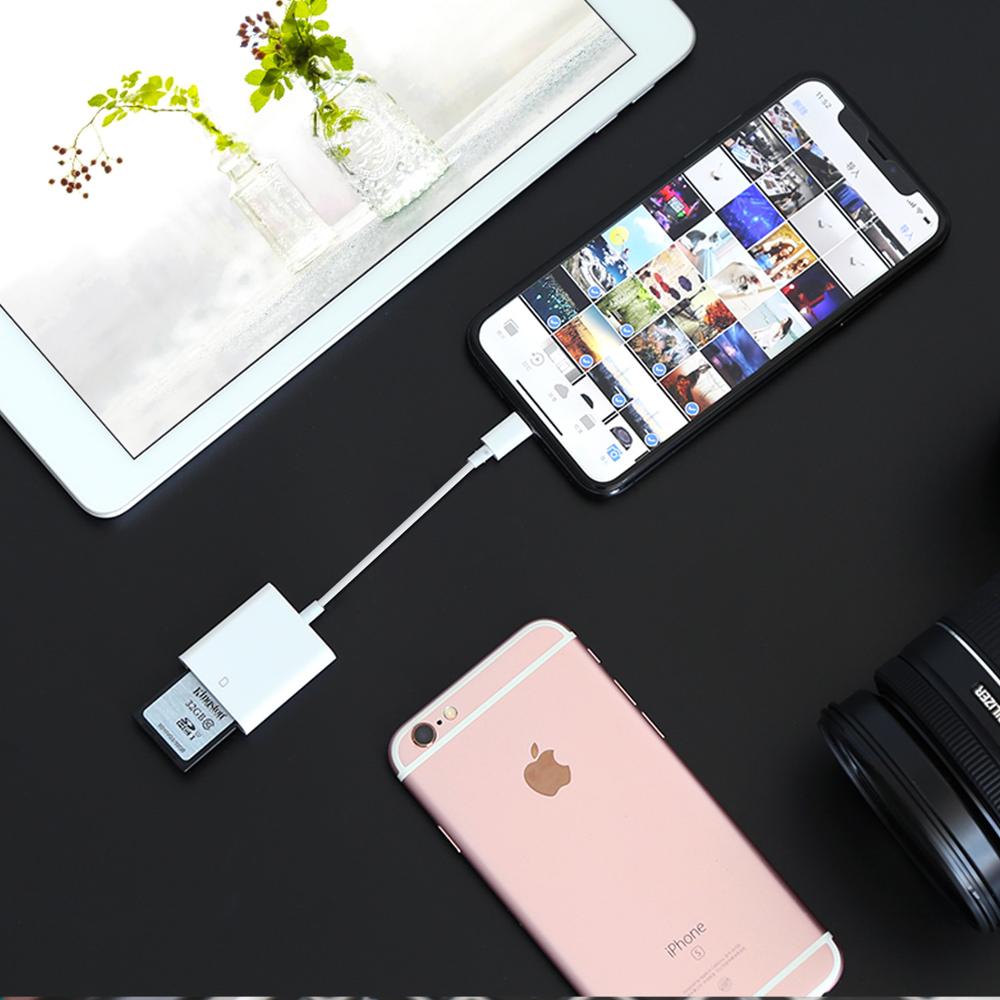 SD Card Reader OTG Adapter Cable For iPhone 6 7 8 X Plus iPad iOS 9 To 12 Picture Import From Camera Male To Female Fit TF Card