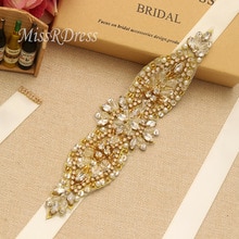 Missrdress håndlavede perler bryllupsbælte guld rhinestones brude sash perler krystal brude bælte til brudekjoler  jk890