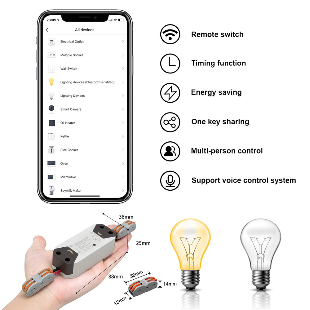 Smart Switch Wi-Fi Switch Wireless Voice/APP Control Compatible with Alexa Google DIY Home Automation Module 10A 90-250V