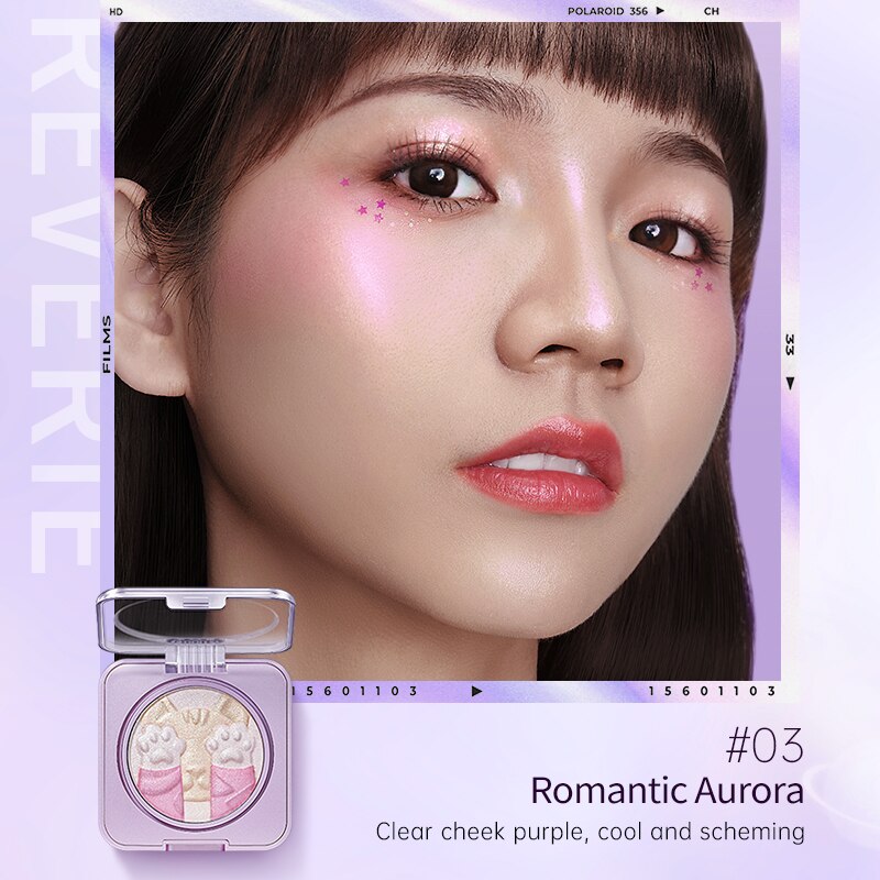 ZEESEA Highlighter Make Up Face Blusher Palette Highlighter Contour Highlight Blush Glowing 2 In 1 Space Cat 4.2g: 03 Violet Crystal
