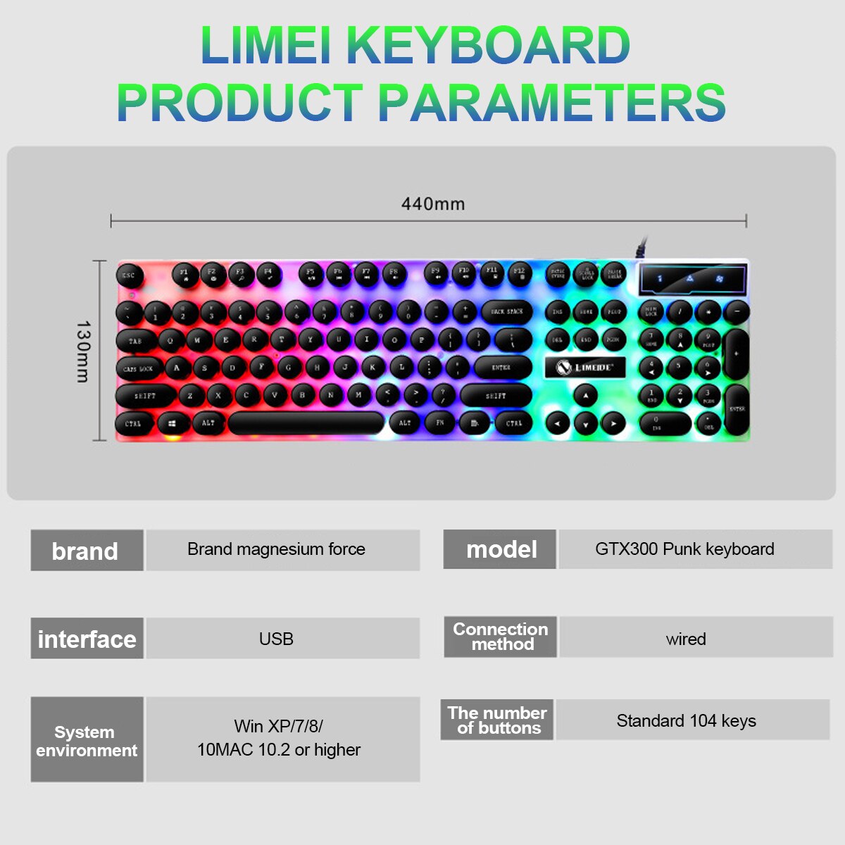 ANKNDO Punk USB Wired Keyboard 104 Keys LED Gaming Mechanical Keyboard With RGB Backlight Axis For PC Laptop Desktop Gamer