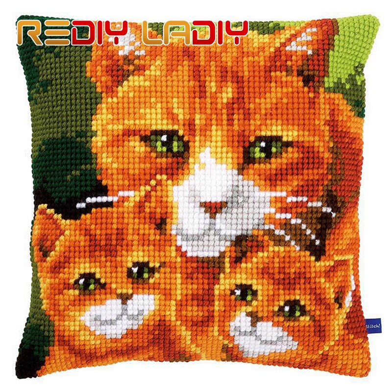 Kruissteek kussenhoes dieren familie bank kussen diy dikke kruissteek kits 100%  acryl garen kussensloop hobby & knutselen: Cx0787