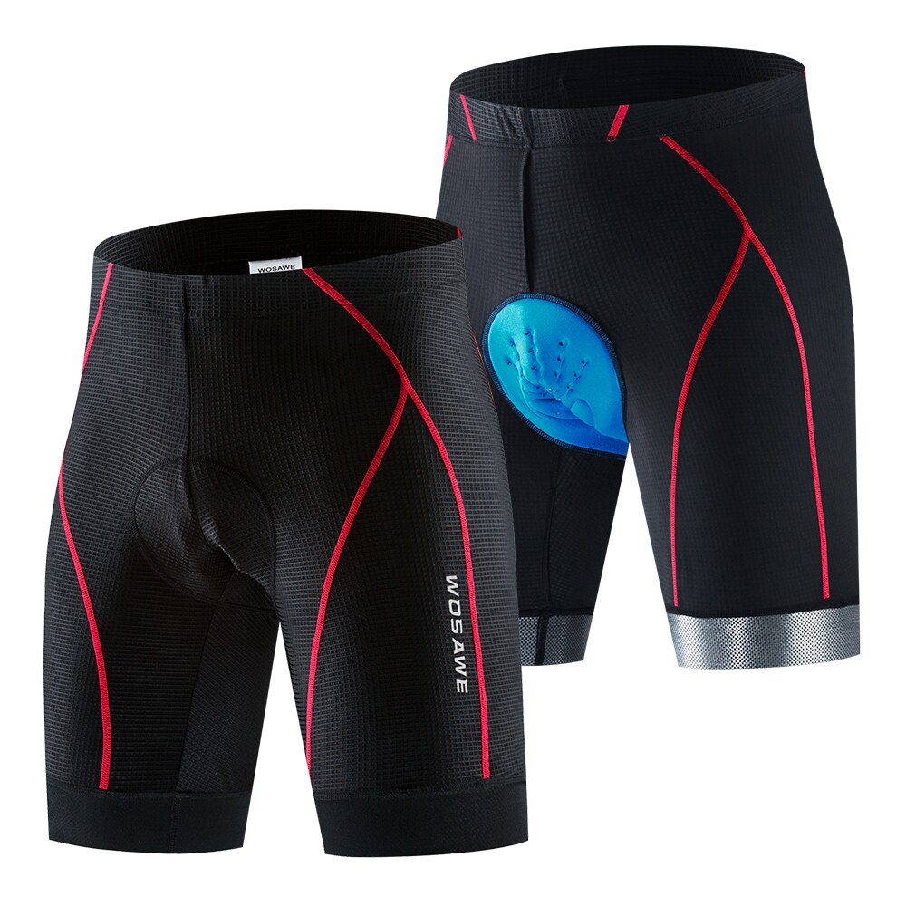 WOSAWE Bicycle Cycling Comfortable Underwear Gel 3D Padded Bike Short Pants Cycling Shorts Anti-slip Silicone Strips Blue Red: Gel Pad Shorts Red / XXL