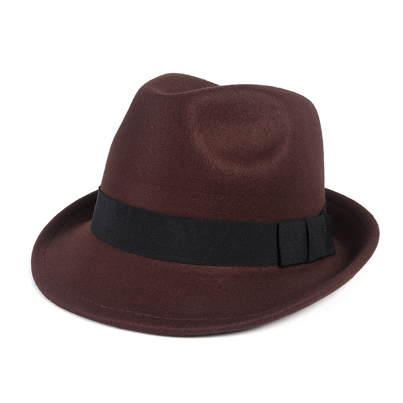 Efterår vinter fedora hatte mænd kvinder følte trilby hat udendørs jazz hat panama sort uld chapeu fedora: Kaffe
