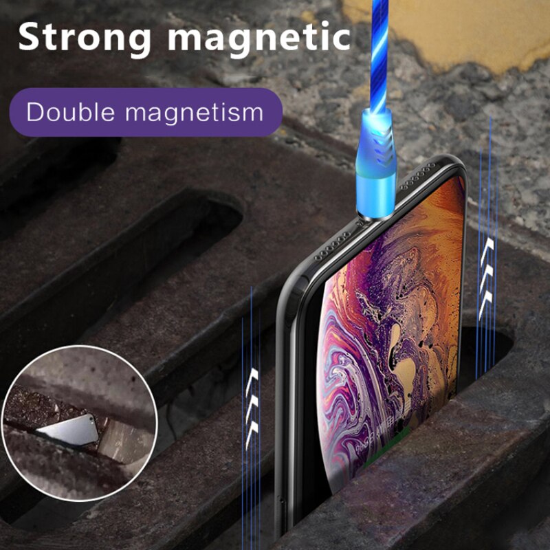 Magnetische Led Licht Kabel Snel Opladen Magneet Micro Usb Type C Kabel Honor 20 10 8X Oplader Voor Iphone X samsung S8 S10 A50 A70