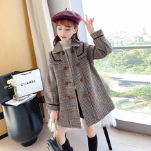 Fancy Wool Blends Coat For Teenage Girls Double breasted Woollen Outfit Kids Autumn Winter Thick Plaid Children-Outerwear