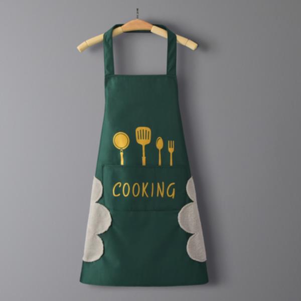 kitchen Apron woman Household man Cooking Men Women chef Oil-proof Waterproof Adult Coffee Overalls Wipe Hand pinafore: green with wipes
