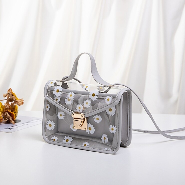 Mode Vrouwen Handtas Transparante Daisy Patroon Schoudertas Hardware Chain Strap Kleur Blok Messenger Handtas Composiet Tote: Grijs