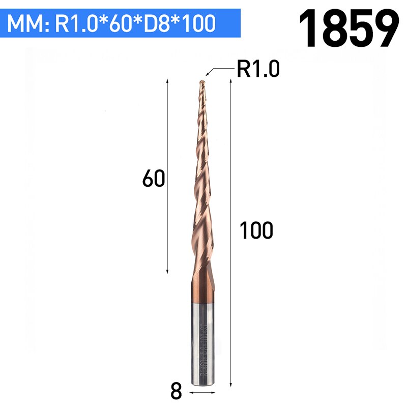HUHAO 2pcs/lot HRC55 Tapered Ball Nose End Mill Tungsten Solid Carbide Coated CNC Milling Cutter D4-D10mm Engraving Bit