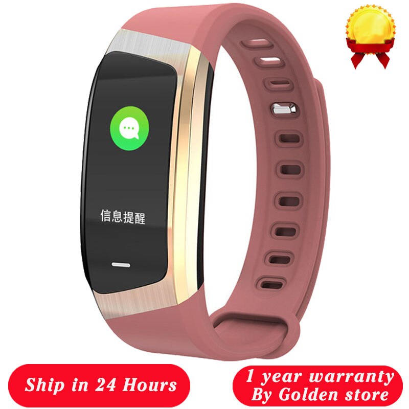 E18 smart band farve berøringsskærm tryk pulsmåler sport armbånd  ip67 vandtæt fitness tracker smart armbånd: Lyserødt guld