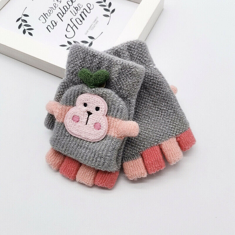 1-3T Kids Supper Cute Lovely Cartoon Monkey Mittens Winter Warm Fitness Children Kids Baby Infant Cotton Gloves Knitting Mittens: Gray