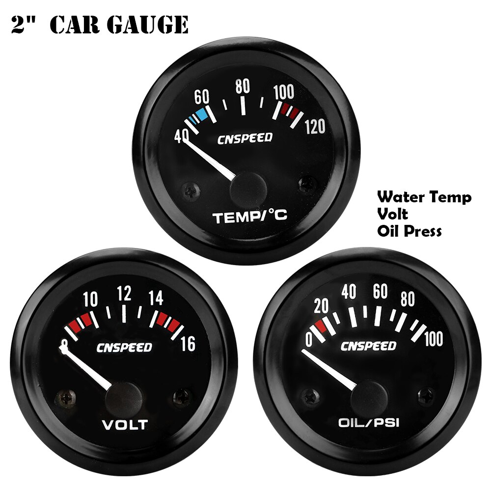 Water Temperature Meter Automobile Vehicle Meter Car Gauge Voltmeter 12V 2" 52mm 0-100PSI Oil Pressure Gauge