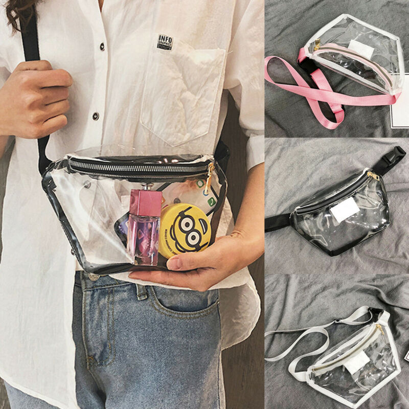 3 farver kvinder klar gennemsigtig pvc lynlås cross body talje pakker kvindelige piger fanny pack pung talje pack bælte bum bag
