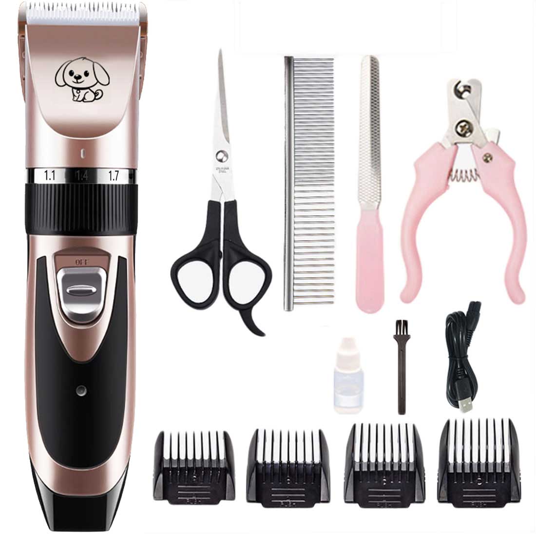 Rechargeable Pet Cat Dog Hair Trimmer Shaver Set Electric Dog Clipper Cat Low-noise Grooming Shaver Cut Machine Set+Spare Blade: Rose gold 2