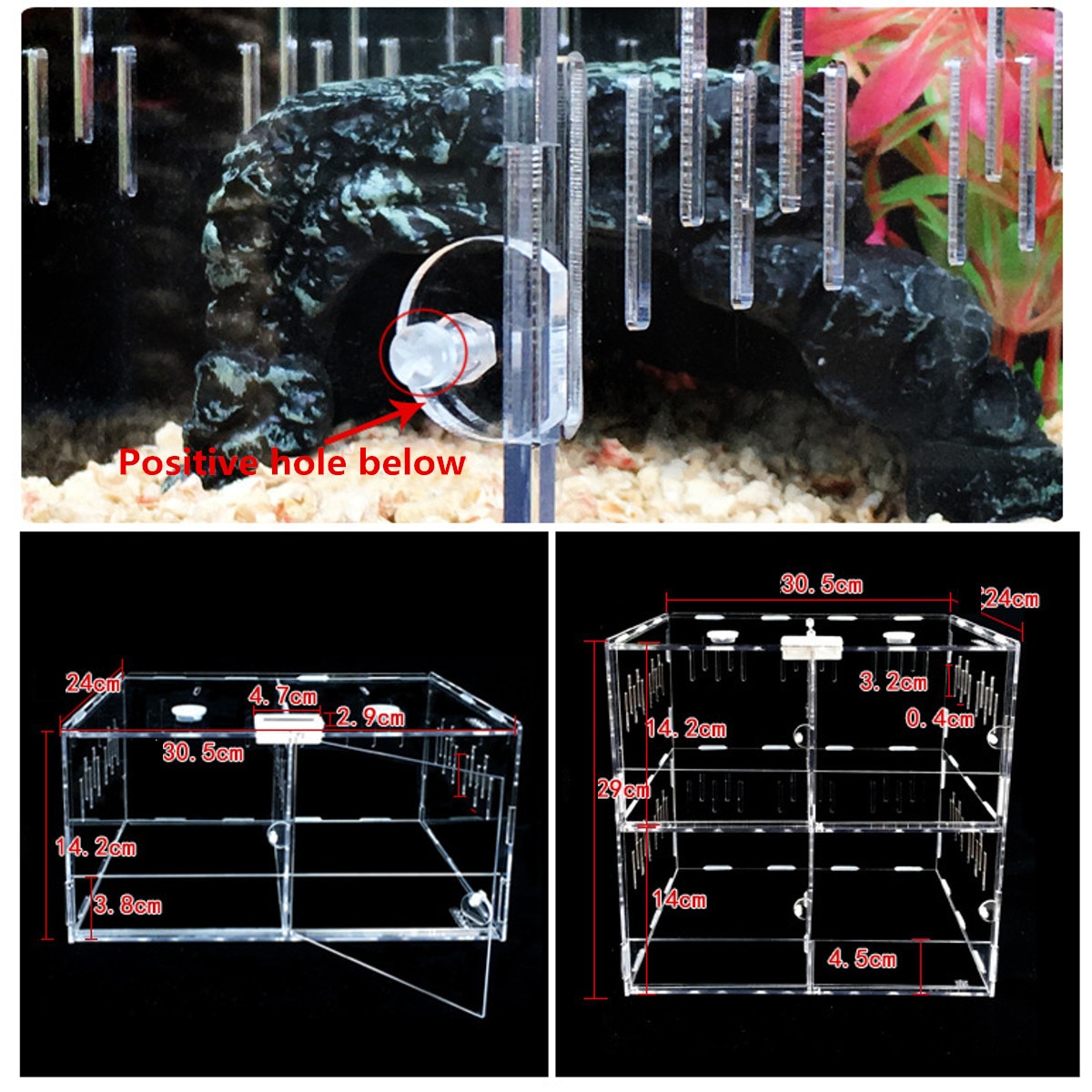 Tanque de Reptiles para mascotas, terrario acrílico, arañas, lagartijas, jaula para casa, 2 rejillas, Reptiles de mascotas, terrarios transparentes