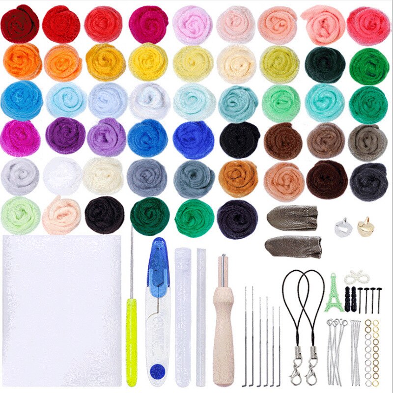 Wool Roving Needle Felting Starter Kit Wool Felting Tool Kit with Felting Needles, Foam Mat, Needle Felting for DIY Doll Making