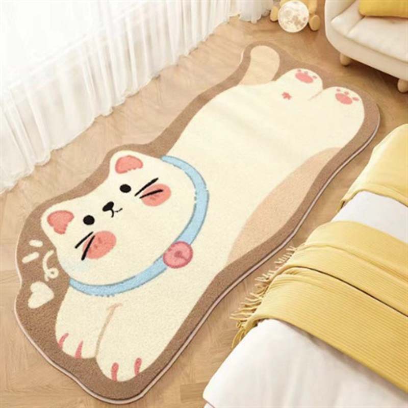 Cute Cat Faux Cashmere Bedside Carpet Cartoon Soft Anti-Slip Foot Rug for Bedroom Water Absorbing Wear-Resistant Home Floor Mat: 50x160cm / light yellow