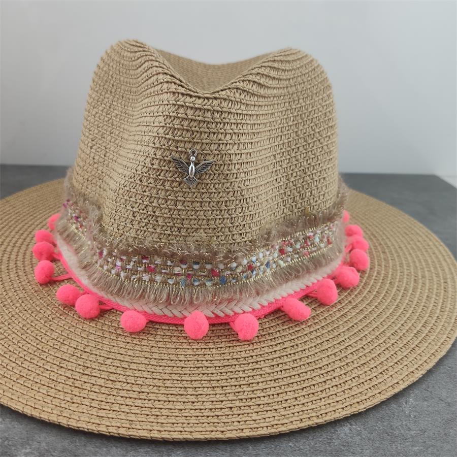 Boho stil solhat bred skygge floppy sommerhatte til kvinder strand panama stråkuppel blomsterhat femme skyggehat: 15