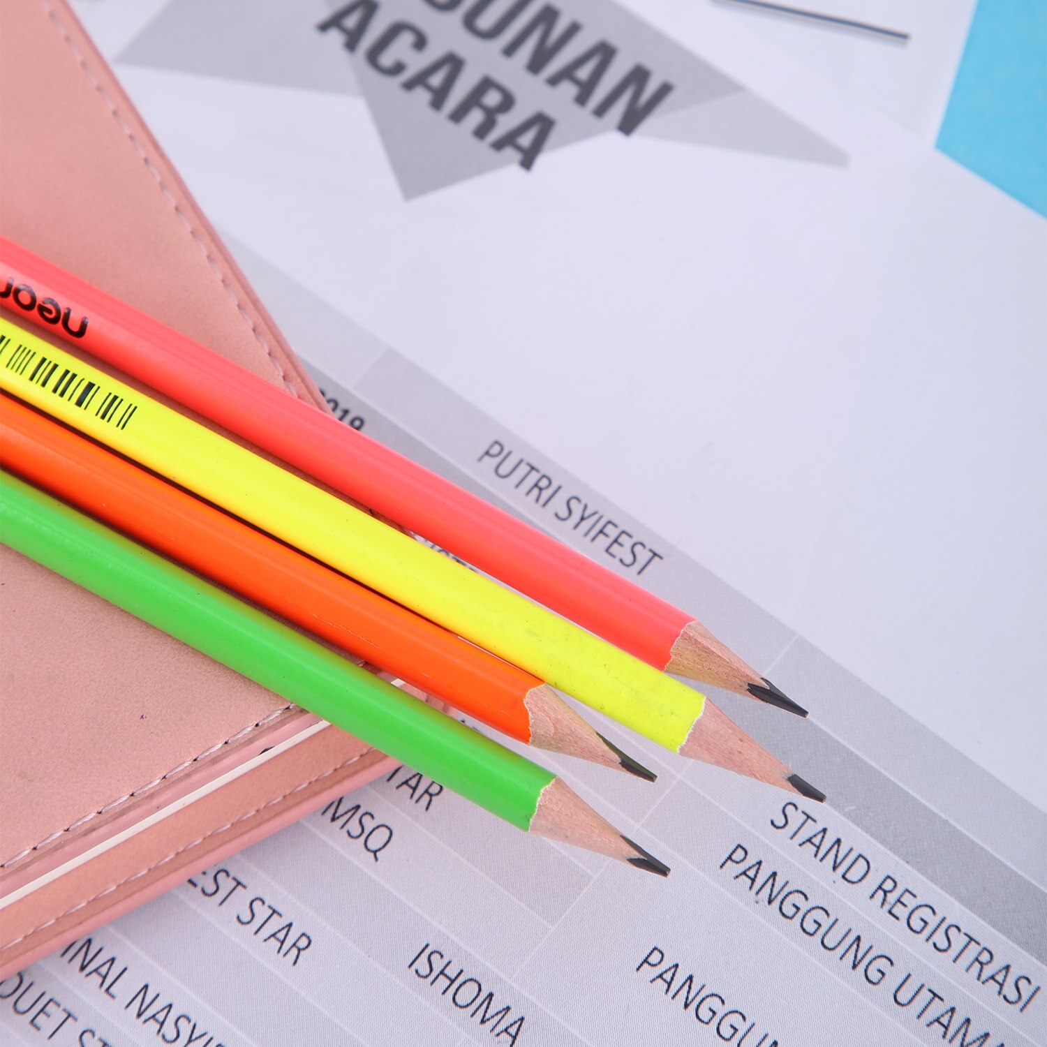 DELI lápiz de grafito de neón brillante Color 12 unids/pack HB/2B de para estudiantes papelería lápices de madera