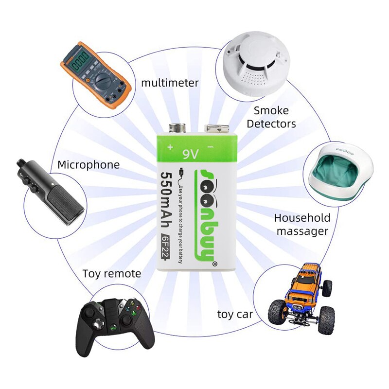 9V 6F22 550mAh li-ion Rechargeable battery Micro USB Batteries 9 v lithium for Multimeter Microphone Toy Remote Control KTV