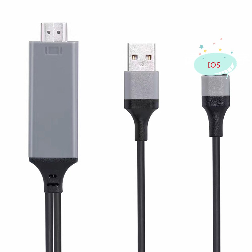 1080p hdmi-kompatibel tv digital av-adapter til lightning til iphone 8 7 6s 5s 8 plus 8 pins til ipad mini air pro: Sort