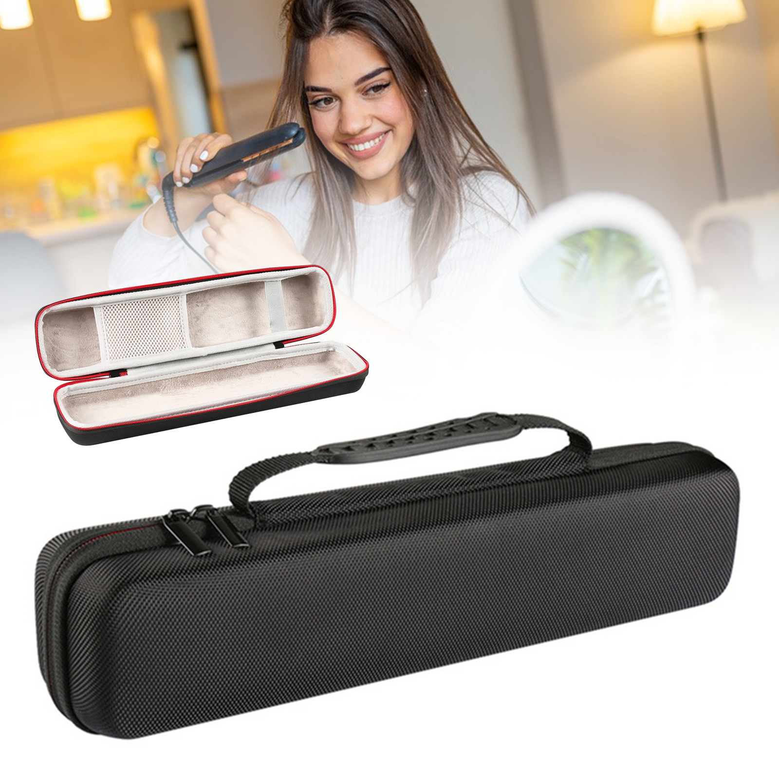 Étui noir pour lisseur de cheveux, sacoche de transport de styliste de voyage, étui de protection pour lisseur de cheveux, sac à main EVA Portable pour femmes
