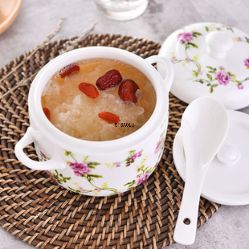 Ceramic Stew Cup Japanese Style Soup Cup Ceramic Soup Bowl Stew Pot Ginseng Bird's Nest Cup Bowl with Lid Water Stew Household