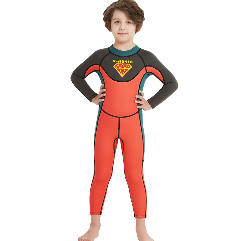 2.5mm Boy Superman Neoprene Wetsuit Keep Warm Spearfishing Diving Suit Children Surf Wet Suit X-MAN Swimming Suit for Boys: Orange / M