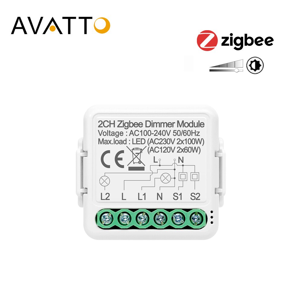 Avatto 1/2 gang tuya zigbee lysdæmper modul med 2 -vejs kontrol, smart pære lysdæmper kontakt fungerer for alexa google home