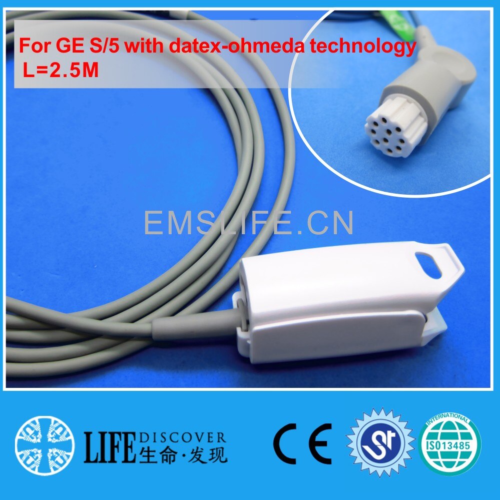 Lange Kabel Awt Volwassen Vinger Clip Spo2 Sensor Voor Ge S/5 Met Datex-Ohmeda Technologie: Adult Finger Clip