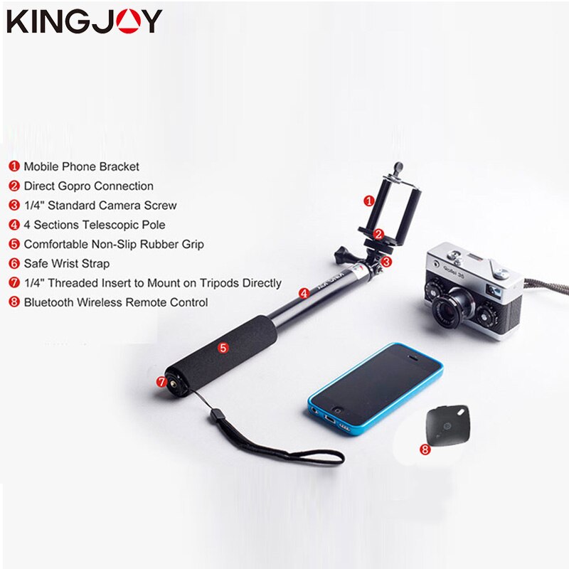 KINGJOY Official Selfie Stick Action Camera Tripod For Phone Monopod Smartphone Universal For Iphone Samsung Gopro Four Colors