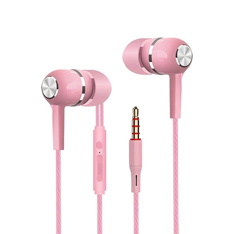 3.5mm fones de ouvido com fio no ouvido fone de ouvido com fio com microfone baixo alta fidelidade estéreo esportes controle em linha para telefones: Rosa
