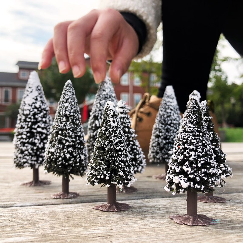 2pcs Model Tree Scenery Ceder Trees Landscape Diy Model Train Railway Layout Scenery Dioramas Gaming with Base Without Punching