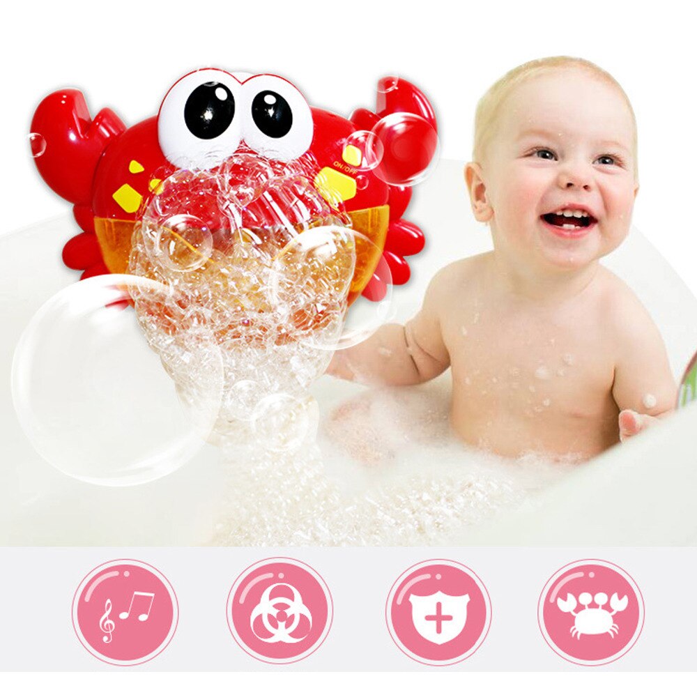 Kids Cute Funny Cartoon Crab Automatic Bubble Machine Maker Music Electric Bathtub Soap Blower Baby Bath Toy with 12 Songs