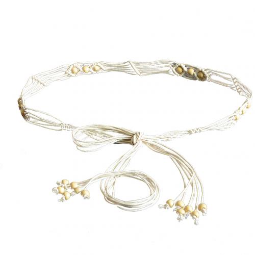 Bohemia grânulos feitos à mão corda trançada cintura feminina cinto cinta vestido cintura fina: WHITE