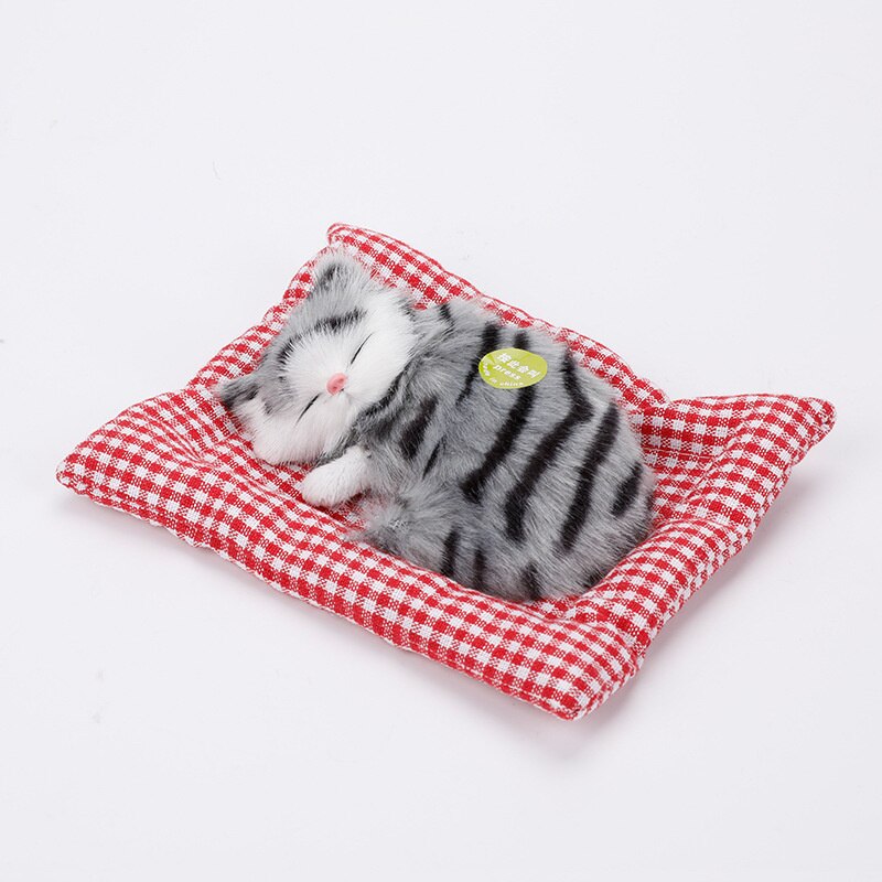 Niedliches plüschtier mit schlafkatzenfunktion und geräuschsimulation, tiermodell, schlafende katze, spielzeug, autodekoration, ornamente, puppenbastelarbeiten: Kastanienbraun