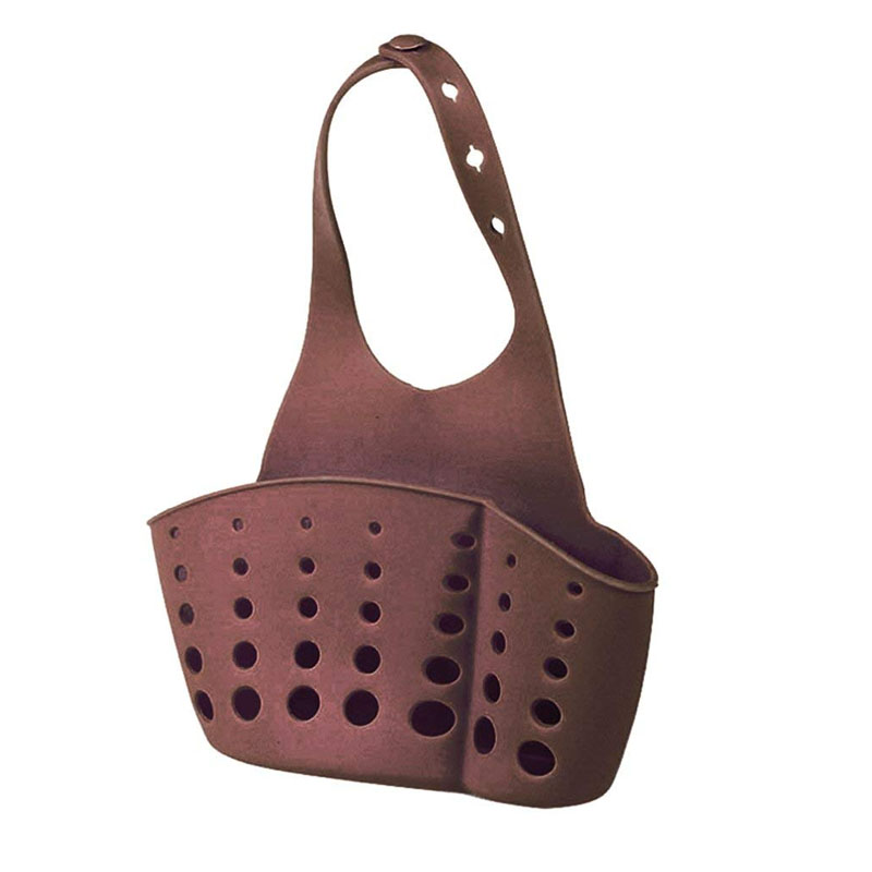 Plastic Hanging Kitchen Sink Caddy Organizer with Snap On Faucet - Sponge Holder Rack Space-saving Hanging Storage Bag: Chocolate