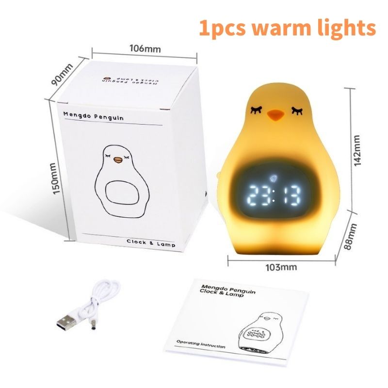 Kids Wekker Leuke Pinguïn Digitale Wekker Voor Kinderen Bureau Klok Kinderen Slaap Trainier Wake Up Nachtlampje Relojes: 1pc warm lights