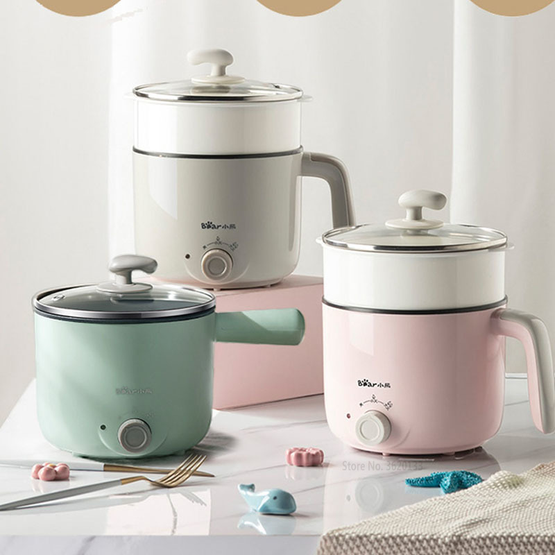 Multikokere elektrisk komfyr gryte reisekomfyr korrosjonsbestandig rustfritt stål 1.2l 600w med dampstativ 220v