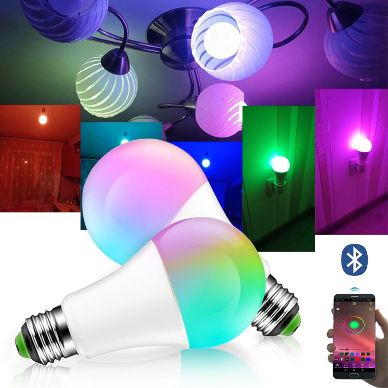Ampoule LED E27 RGBW RGBWW Bluetooth 15W, Lampada 110V 220V, lampe RGB aux couleurs changeantes, avec contrôle par application Bluetooth