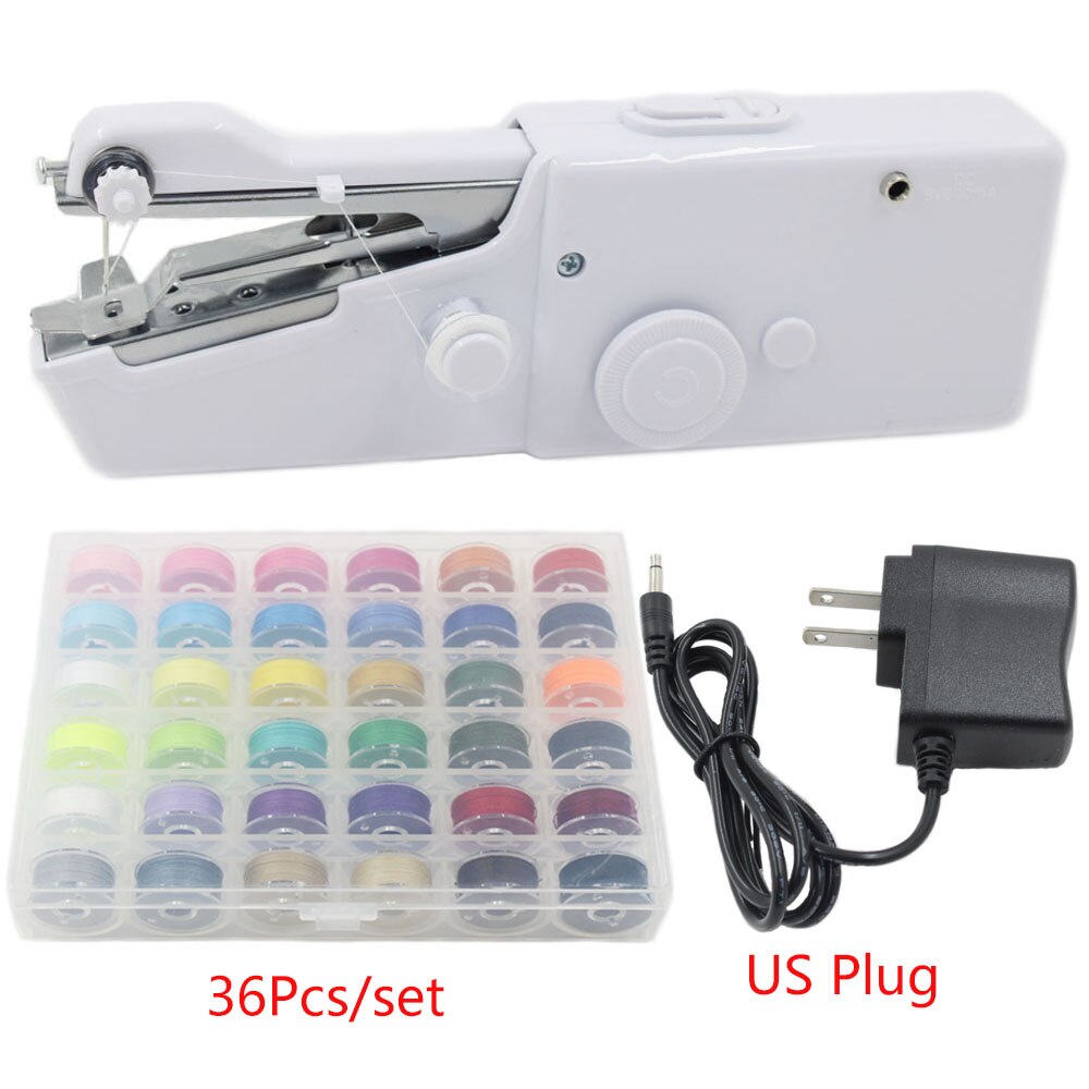 Portable Mini Hand Sewing Machine Handy Stitch Sew Needlework Cordless Clothes Fabrics Electric Sewing Machine with Sewing Kits: Set 5