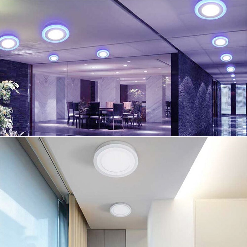 Double couleur LED panneau lumineux 5W 9W 16W 24W acrylique LED Surface ronde carré encastré panneau de plafond panneau de plafond vers le bas des lumières