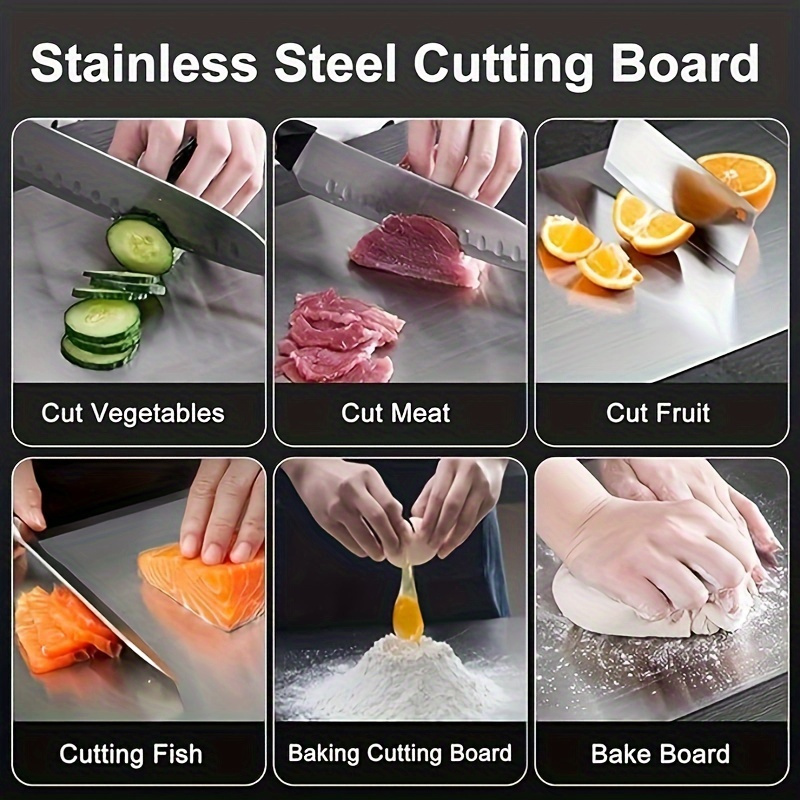 Conjunto de placa de corte de aço inoxidável, 1-5 peças, para corte de vegetais, carne e pão com contato de alimentos, placa de corte segura para fácil limpeza